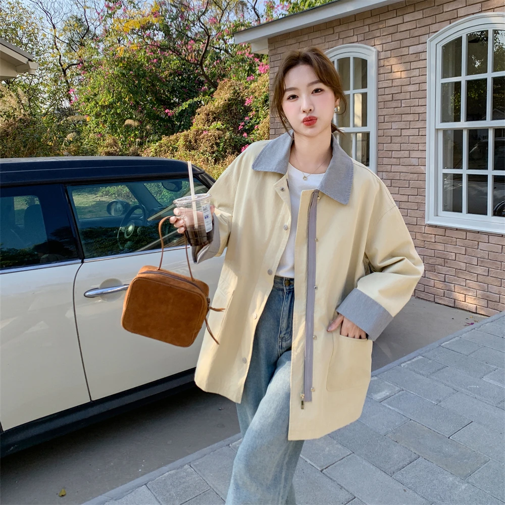 短款黄色工装风衣大衣女秋冬2025新款感慵懒风小个子小众上衣夹克