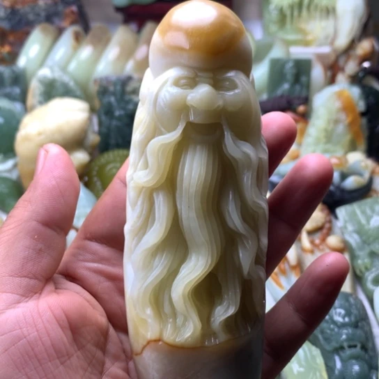 佛***爷蛇纹石玉未镶嵌岫玉手把件