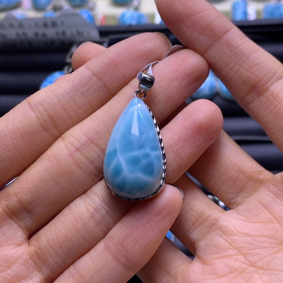 针钠钙石（海纹石）未镶嵌颈饰精品水滴吊坠色差略异