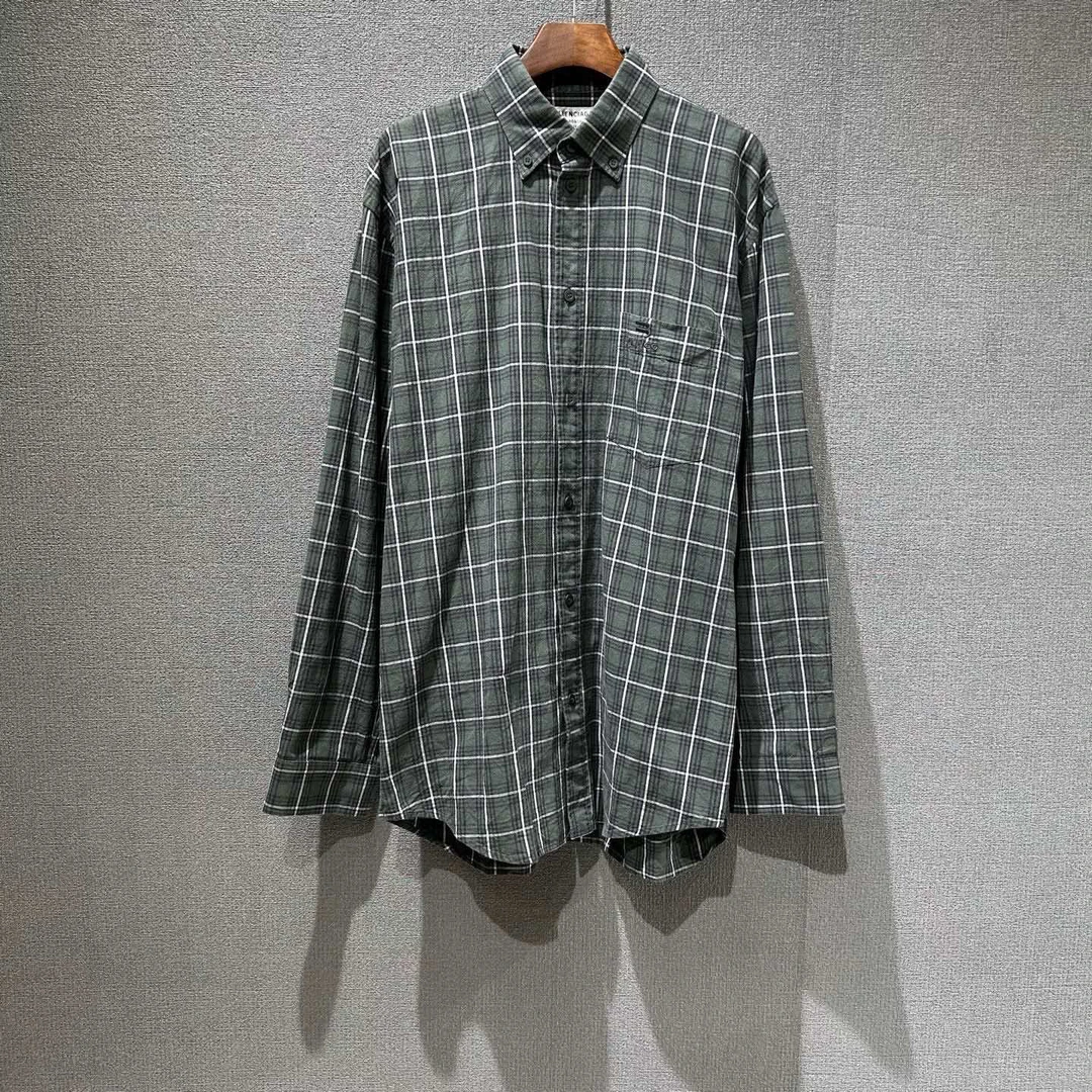 99新 Balenciaga/巴黎世家 双钩刺绣格纹衬衫 99新34码/3119