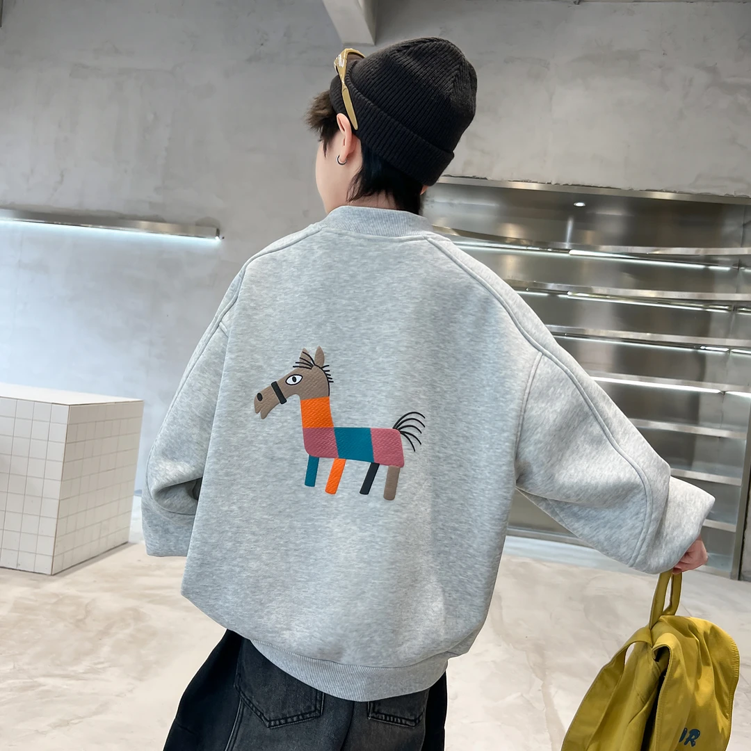 男童加绒加厚卫衣套头秋冬季中大童帅气韩版洋气打底衫儿童上衣潮