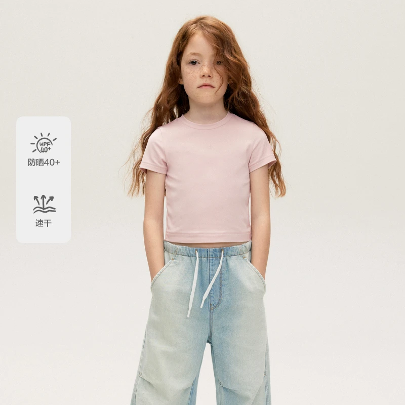 littlemoco童装25秋装新款女童短袖t恤上衣运动风KBE3TEE029