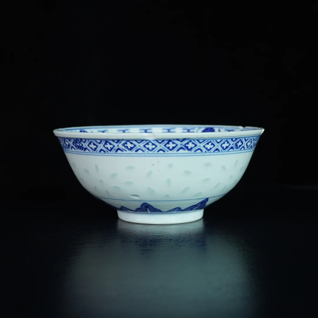 LABC241225024【十竹斋】民国青花玲珑瓷赏碗