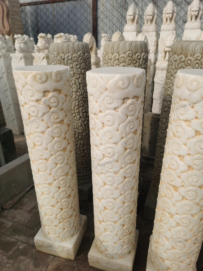 汉白玉祥云石柱花几空间装饰石雕摆件祥云柱