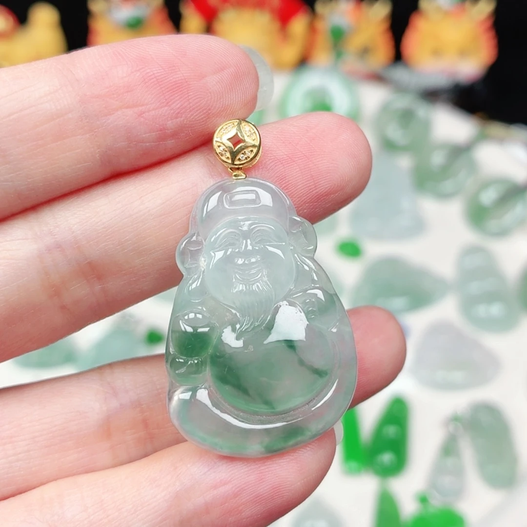 颈饰18K金镶嵌翡翠缅甸天然A货翡翠