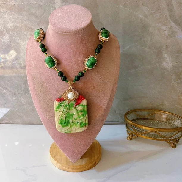 铜合金项链 绿娜曼迪系列9922手工气质绿色编织时尚复古镶嵌