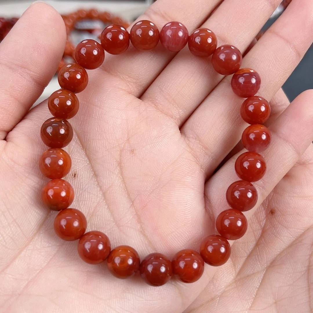 南红玛瑙未镶嵌瓦西牛血红圆珠单圈8mm