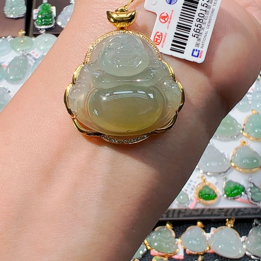 吊坠(不含链)18K金镶嵌翡翠佛公