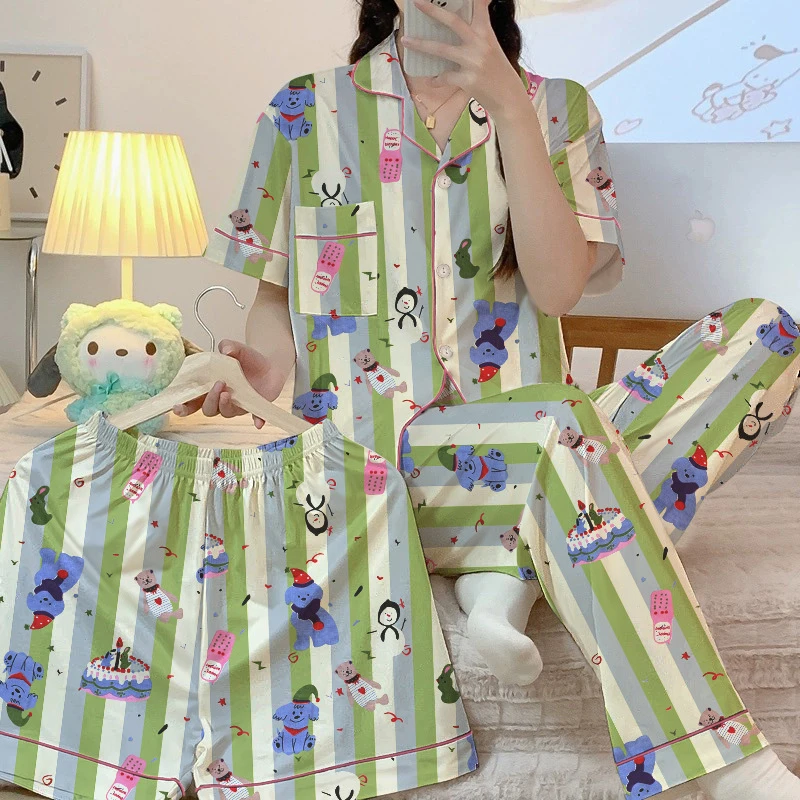 2025新款高颜值条纹生日派对印花新款三件套少女春夏季家居服