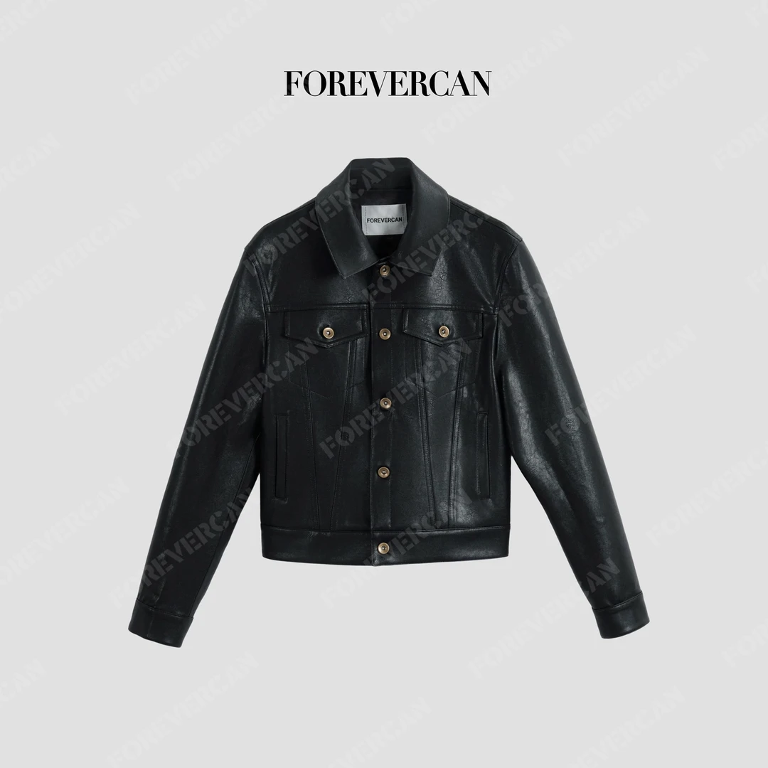 FOREVERCAN“维港夜幕”结构线皮衣夹克外套 WC21047B