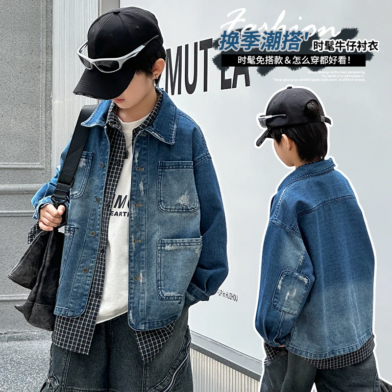 儿童秋季外套男女童秋装长袖翻领牛仔简约百搭韩版外出服外套童装