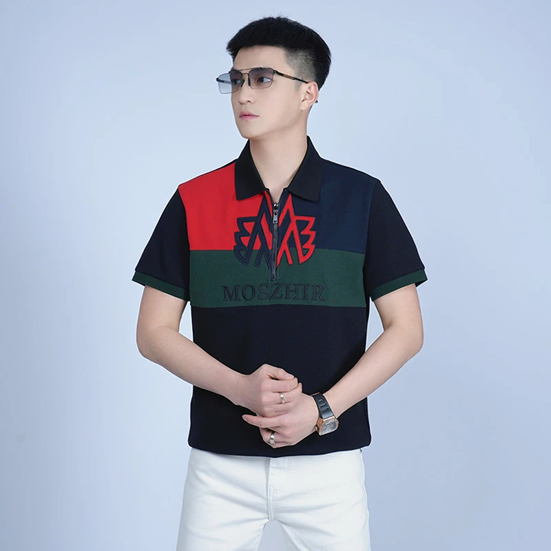 K【I.TEX】 夏季轻奢时尚刺绣撞色拼接POLO衫潮流休闲百搭大标短袖
