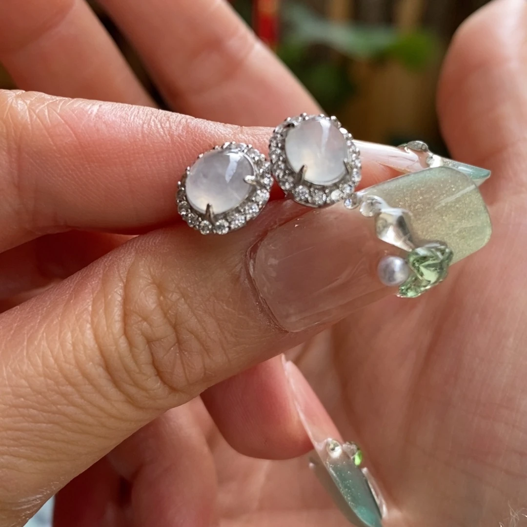 银S925镶嵌翡翠耳饰旺**?翡翠耳饰