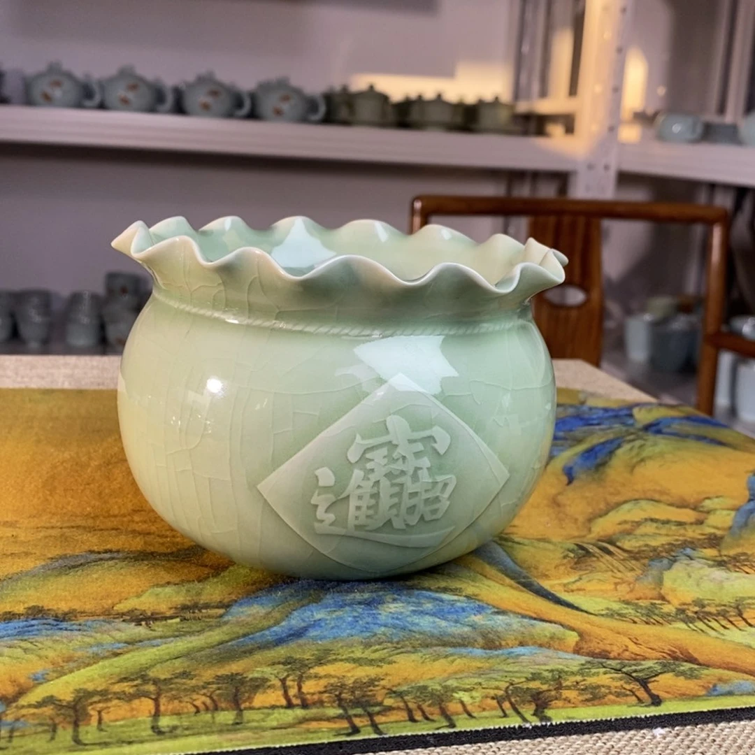 【闪购商品】豆绿聚宝盆微微瑕。。。。。。。