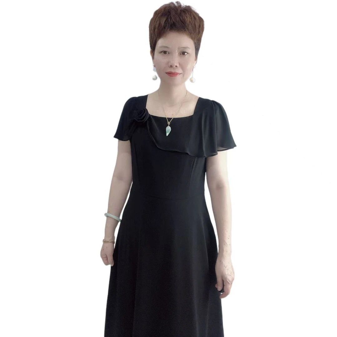 夏装新款时尚显瘦洋气减龄方领连衣裙