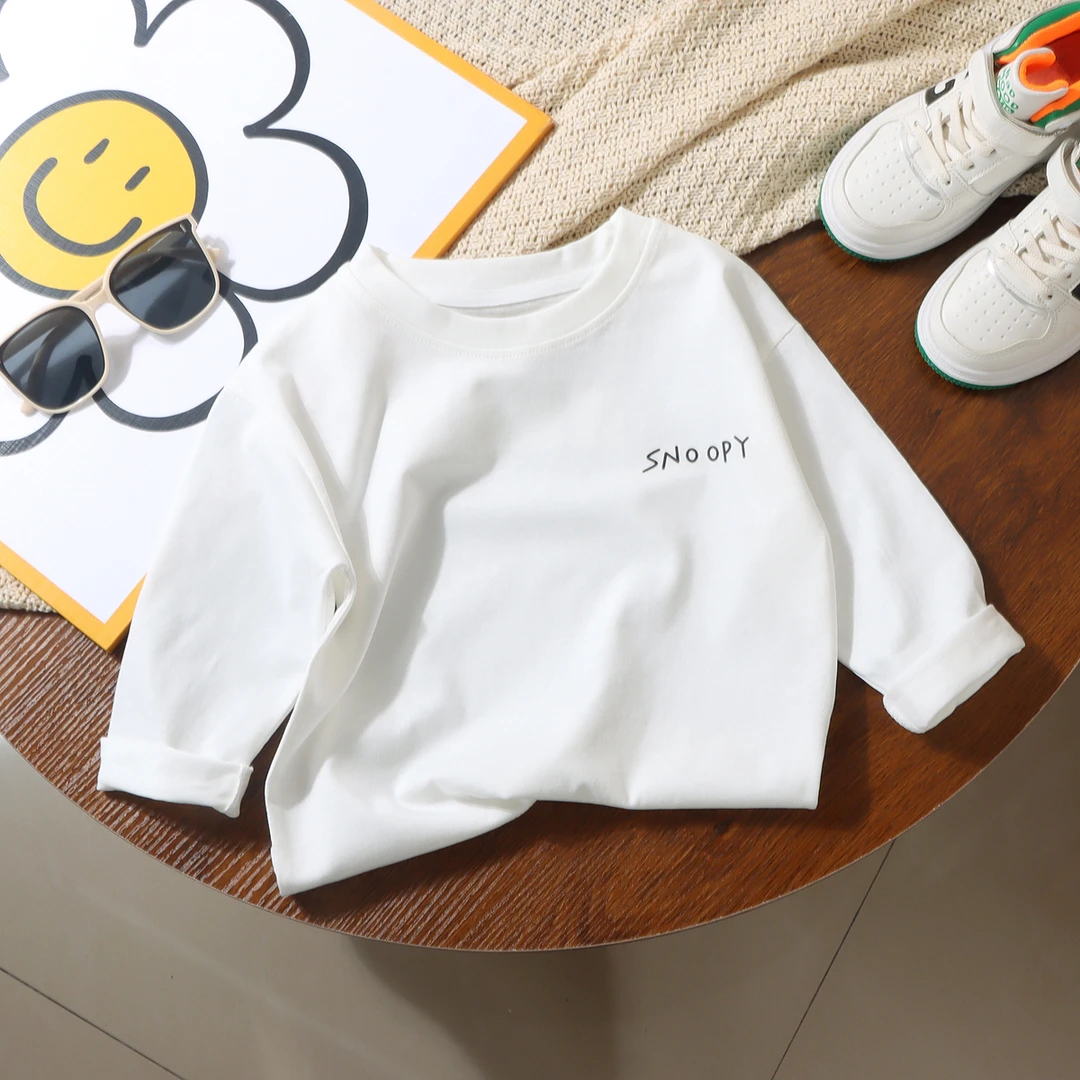 100%纯棉儿童长袖2025春季新款男女童潮流百搭休闲圆领打底宝宝