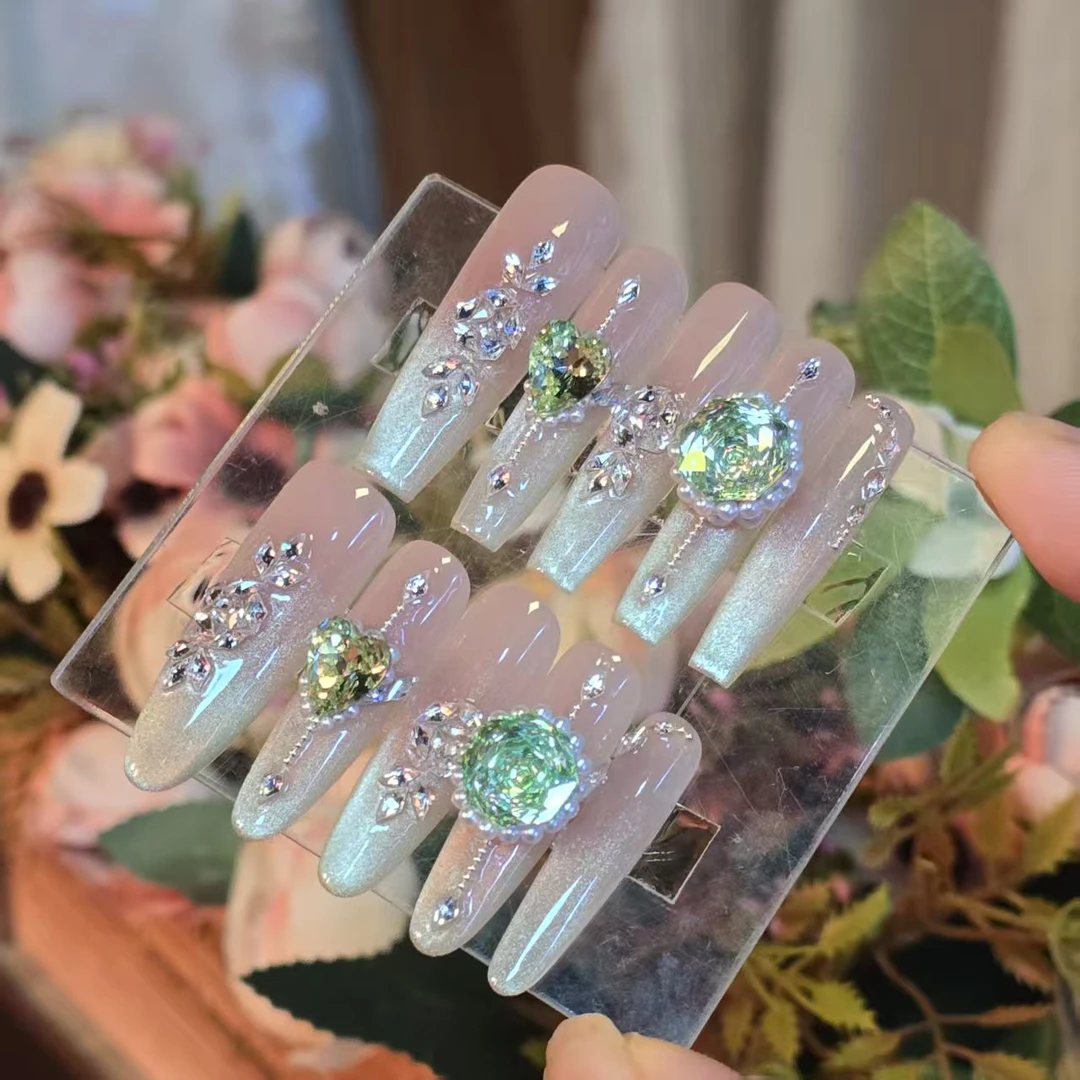 松绿玫瑰丶锆石(5A)珠宝级丶霸榜某书评测丶手工穿戴甲