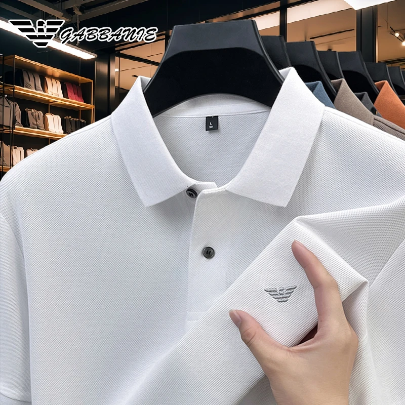 专柜正品爆款2025新款男士短袖t恤中年男装商务万针刺绣polo衫