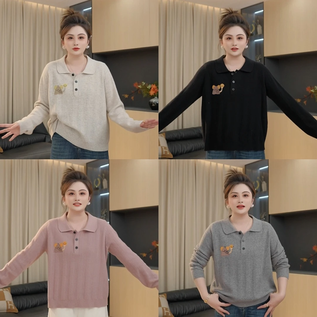 【胖佳佳】现货~小象polo衫 长袖翻领毛衣秋季设计针织衫H625Z16494