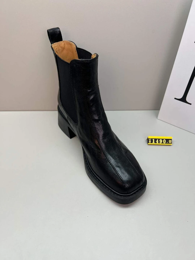 M006【盼盼】牛皮手工靴英伦风方头弹力靴短靴