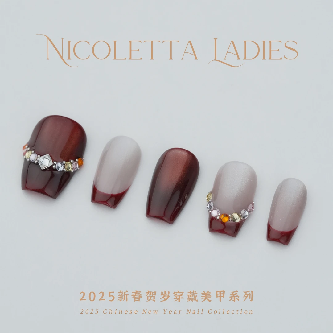 Nicoletta Ladies【彩钻安哥拉红】安哥拉红猫眼彩钻手工穿戴甲10片