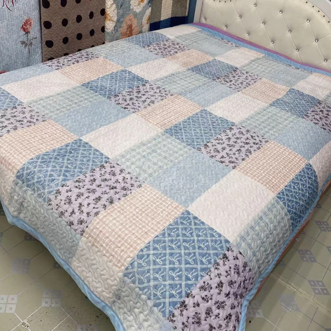 【九宫格碎花]秋冬加厚款宝宝绒床盖保暖亲肤