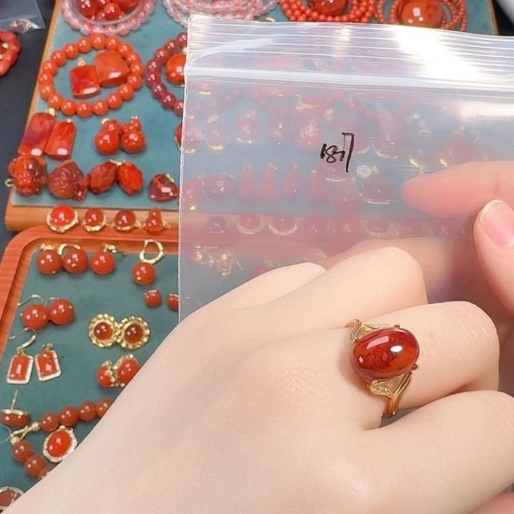 南红玛瑙银S925镶嵌戒指