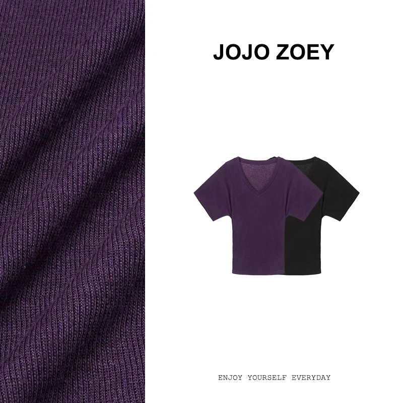 JOJO ZOEY【清仓NO退换】韩系女神~韩系气质V领透气短袖T恤dx-3950