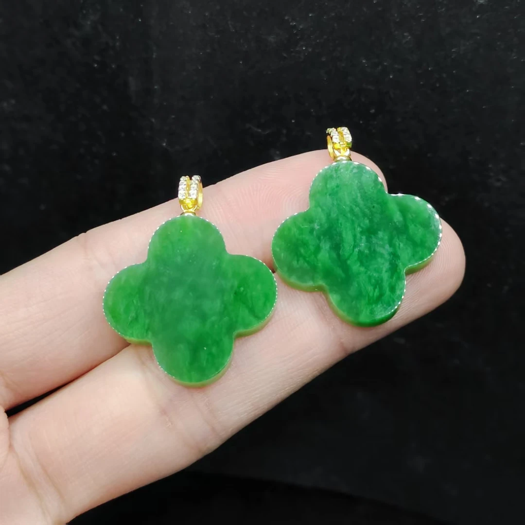 925银和田玉幸运草吊坠赠链HA24【多样性发其一】约25-3mm