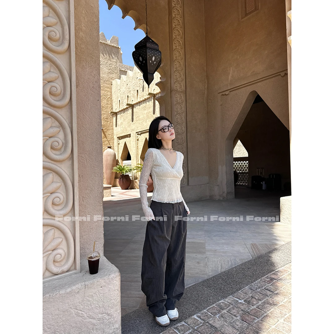 FORNI 机能气球裤 兰精天丝美式工装机能感高腰阔腿弯刀裤