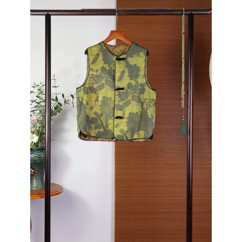 9046秋季马甲新中式圆领无袖女装45姆米 金织绿芯-背心