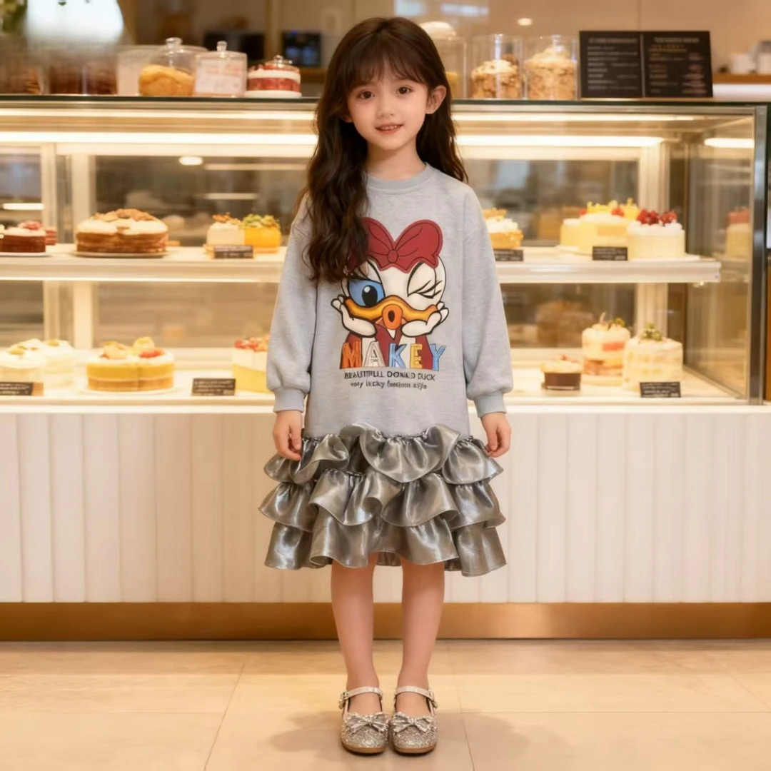 女中大童2025秋装卫衣裙休闲连衣裙女童卡通印花韩版秋季公主裙
