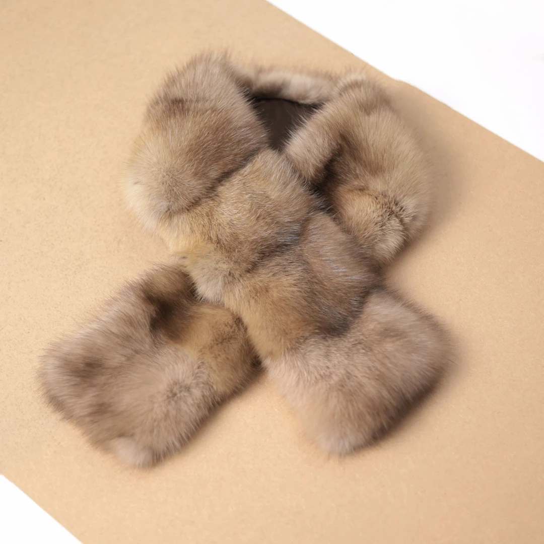 【锦一】进口衣服俄罗斯貂毛真毛毛毛横排工艺围巾正品海宁皮草貂