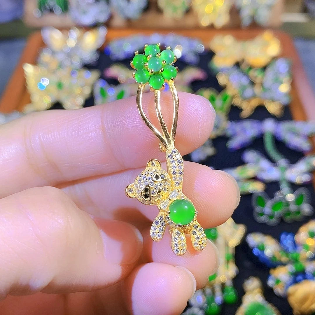 吊坠(不含链)银S925镶嵌翡翠