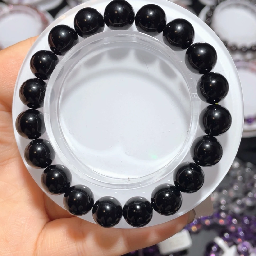 水晶手链未镶嵌天然黑曜石手链10mm