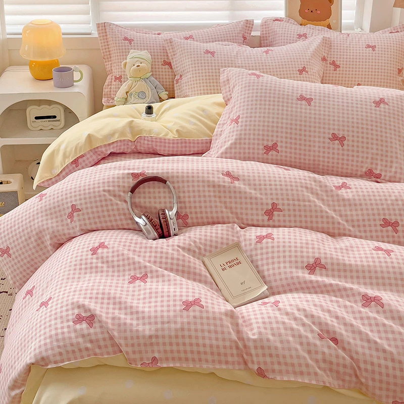 加厚斜纹四件套小清新亲肤磨毛印花被罩床单单人学生宿舍三件套