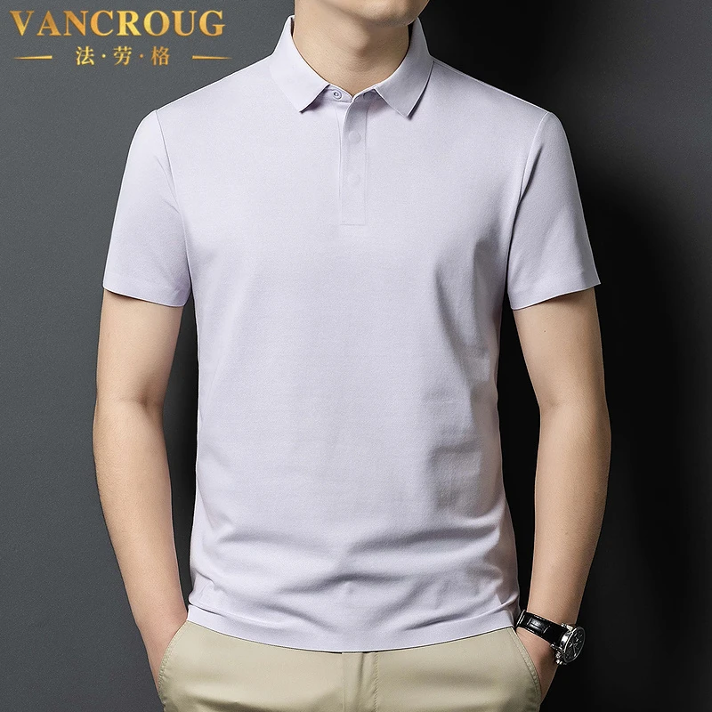 VANCROUG/法劳格POLO衫男士夏季新款纯色百搭翻领宽松休闲薄款T恤