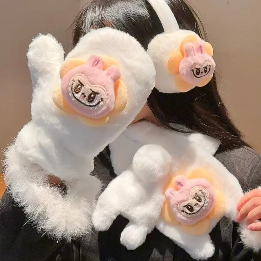 新款拉布布入冬礼物三件套防寒手套女冬季日系保暖女孩围脖手套