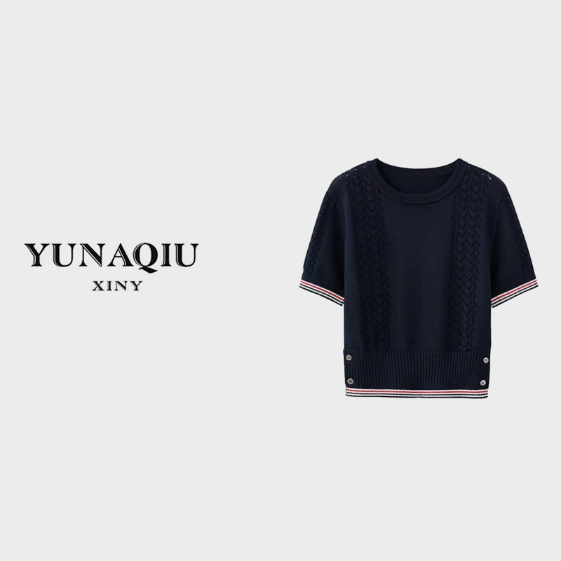 气质休闲套头圆领针织衫轻奢时尚百搭宽松撞色上衣-5651