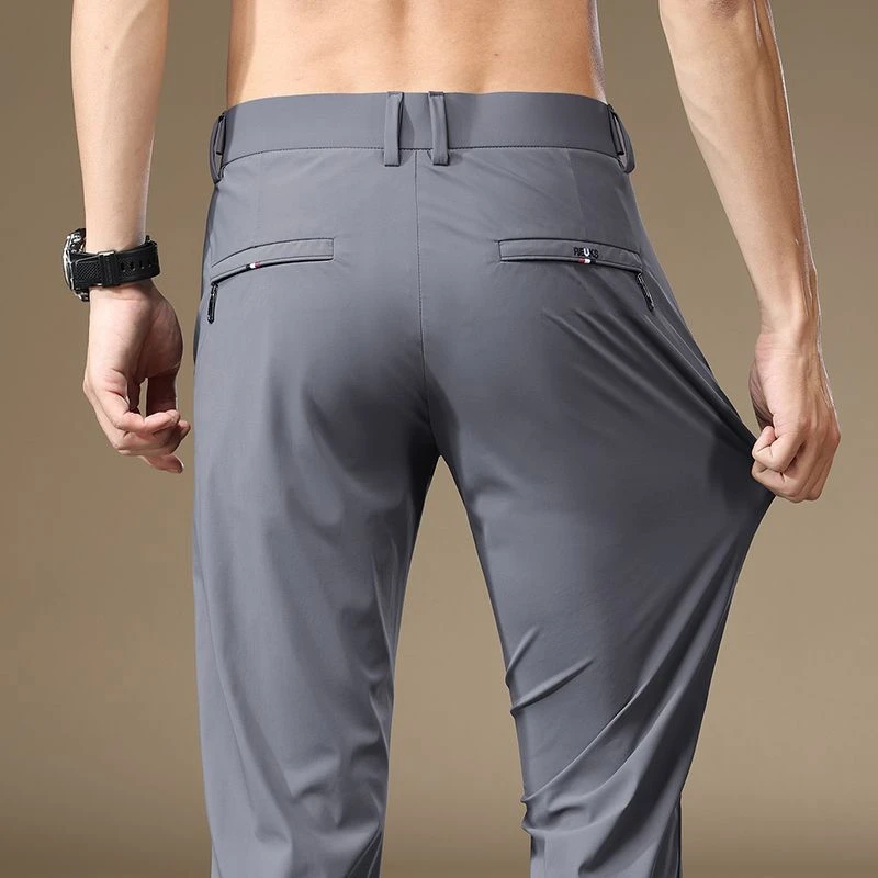 2025夏季冰丝休闲裤男士高端四面弹力易打理修身直筒轻商务长裤子