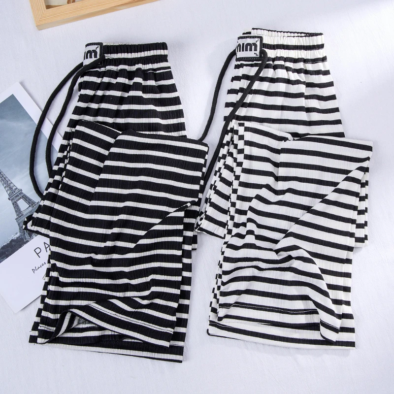 女童裤子春装2025新款洋气儿童休闲裤春夏女孩大童黑色条纹阔腿裤