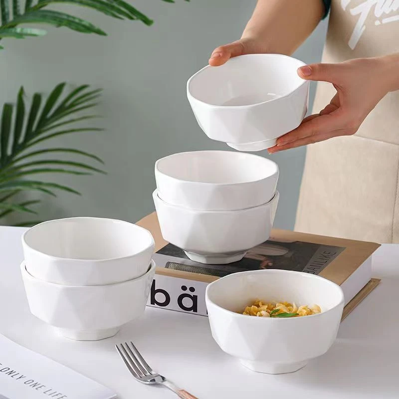 【花老板】4.8英寸纯白色新骨瓷钻石碗8只装防烫陶瓷白瓷米饭碗