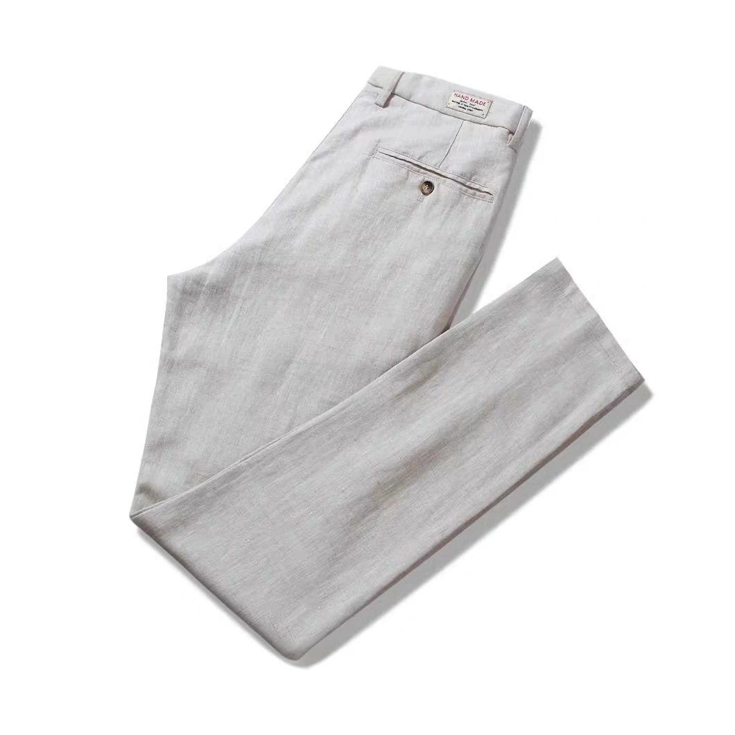 高端100%纯亚麻裤男夏季薄款直筒宽松长裤商务休闲裤男士轻奢裤子