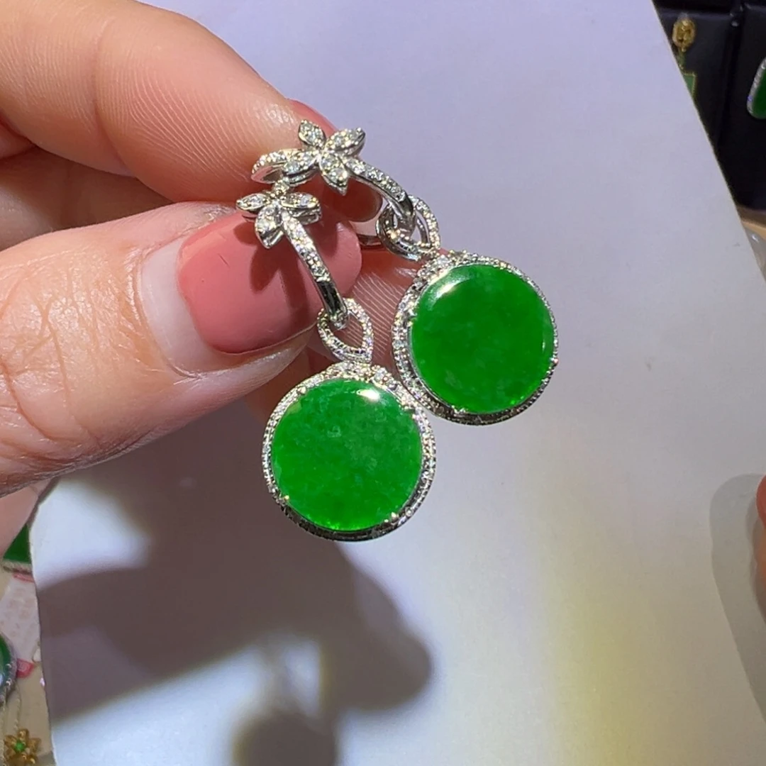 翡翠颈饰18K金镶嵌耳环吊坠两用款