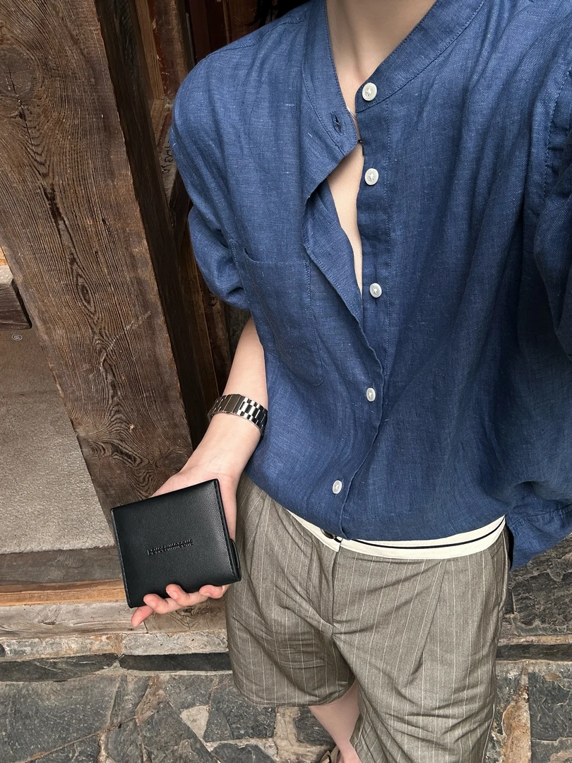 VVHYME | 意式极简亨利领长袖亚麻衬衫