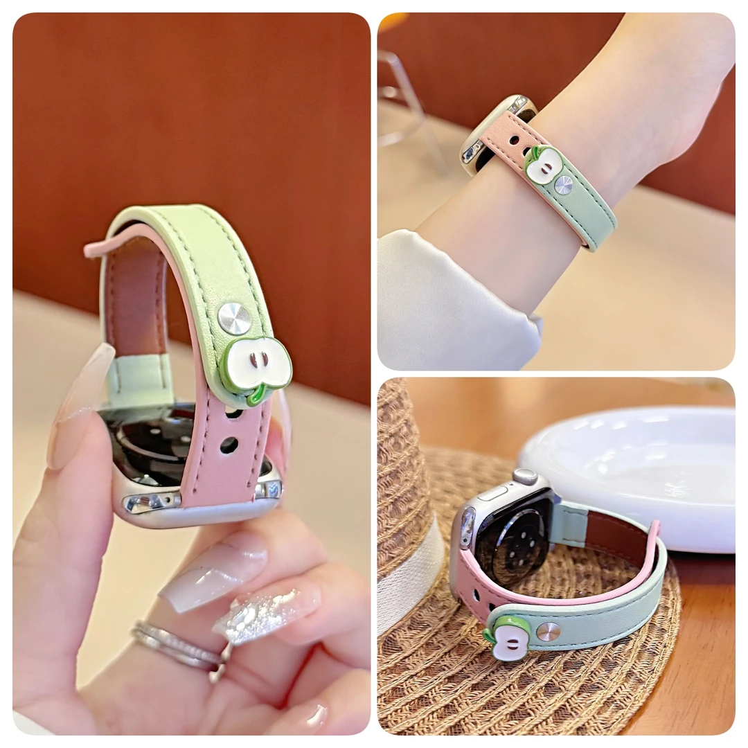 适用华为GT5手表带iwatch10拼色真皮fit4腕带手环10细款小米9pro