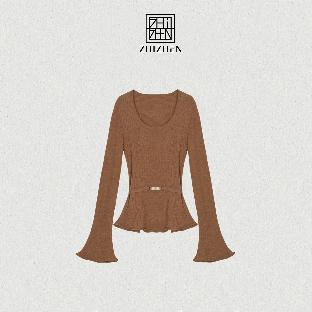 25AW德国扬子高密度100羊毛喇叭袖收腰打底衫上衣【湛寻】