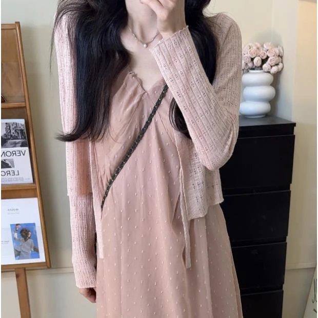 2025夏季新款慵懒温柔风纯色薄款针织开衫宽松百搭