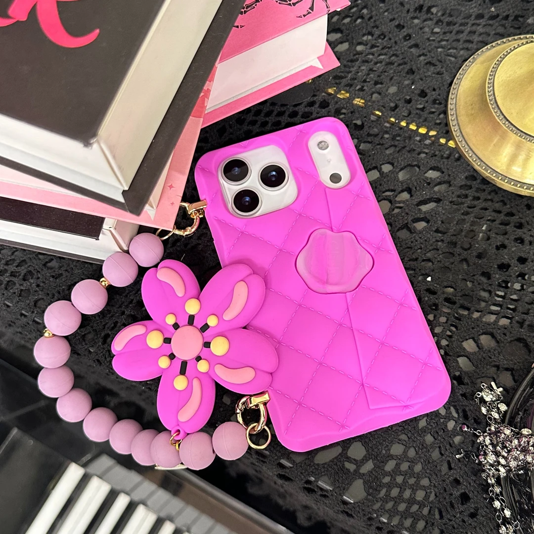 CLICHE原创经典菱格玫粉小香风适用于苹果17ProMax硅胶手提手机壳