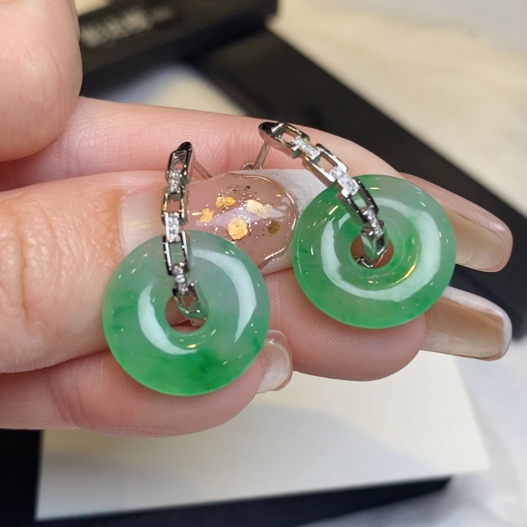 翡翠耳饰18K金镶嵌甜甜圈